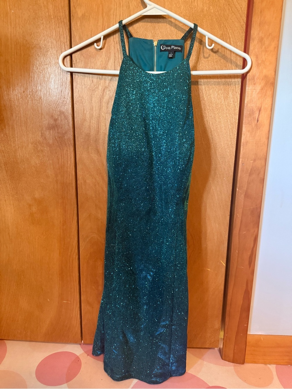 Glamorous Teal Glitter Halter Kids Formal Dress by
